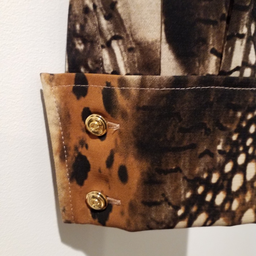 St. John Collection Animal Print Silk Blouse in Beige, Brown & Black - Picture 4 of 6